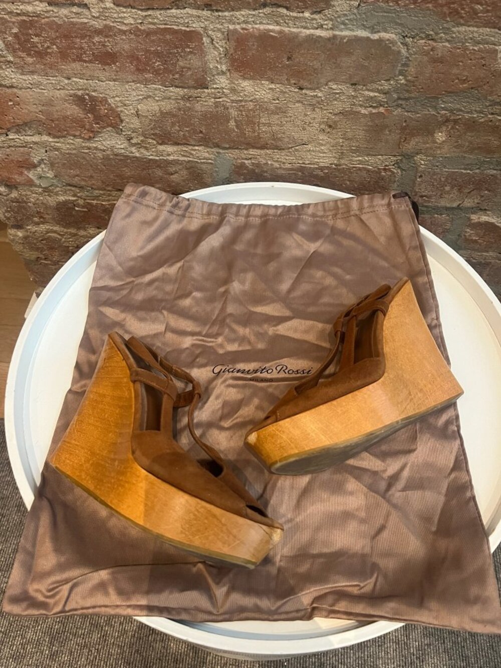Gianvito Rossi Brown Suede Platform Wedge Sandals Size 38 EU
